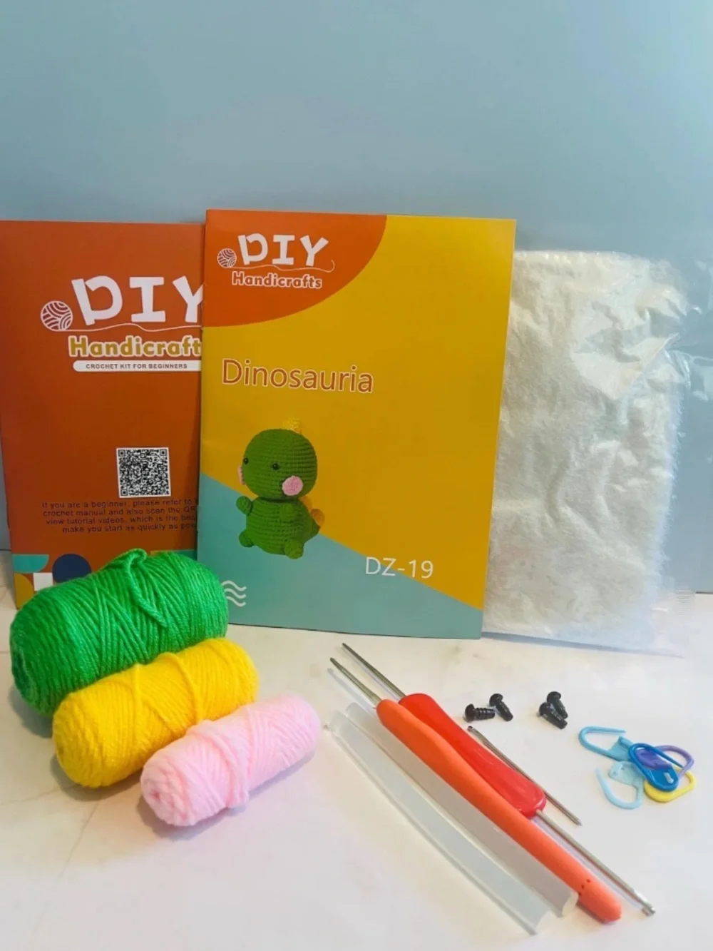 Dinosaur Beginner Crochet Kit Plushie, DIY Craft